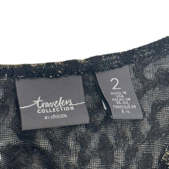 Chicos Traveler Open Front Leopard Print Cardigan Women SZ 2 Metallic Black Gold - Picture 4 of 10